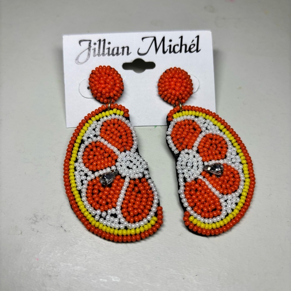 Jillian Michel Beaded Orange Slice Fruit Summer Earrings NWT